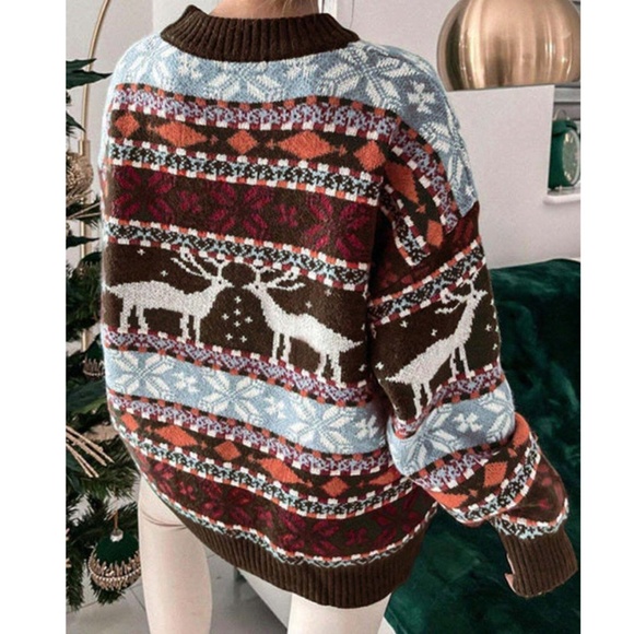 Cozy Christmas Holiday Print Oversized Sweater Top - Picture 3 of 4